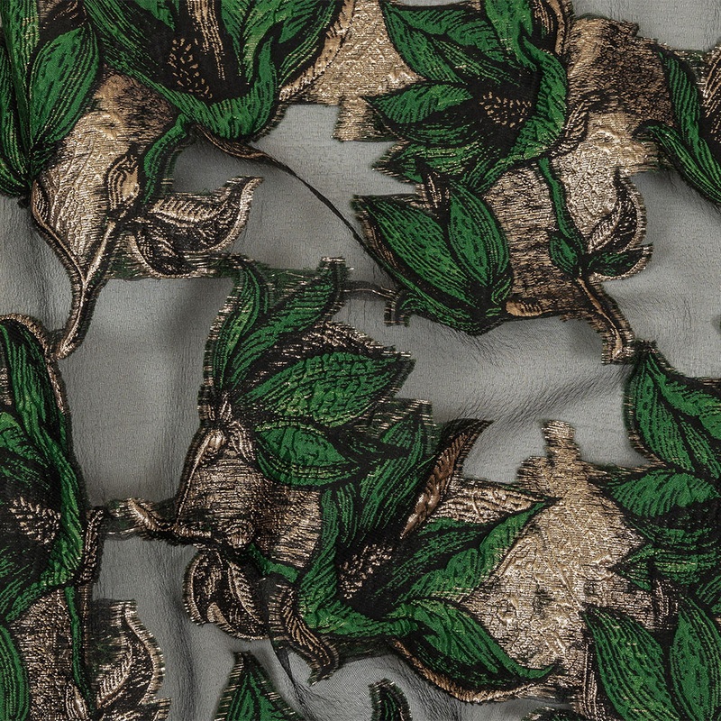 Metallic Gold, Green and Black Floral Luxury Burnout Brocade