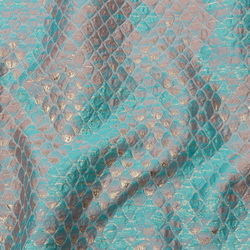 Metallic Pacific Blue and Flamingo Pink Abstracted Scales Luxury Brocade