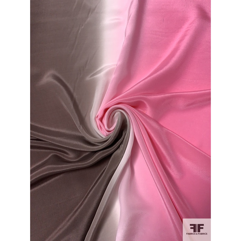 Ombr Printed Silk Crepe de Chine – Bubblegum Pink / Brown / Off-White Fabric by the Yard