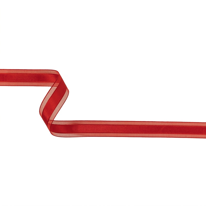 Red Woven Ribbon with Sheer Organza Borders – 0.75″