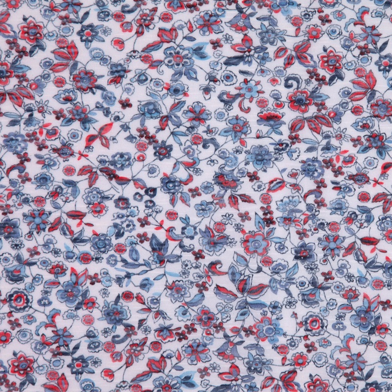 White/Antique Blue/Cranberry Floral Jersey Prints