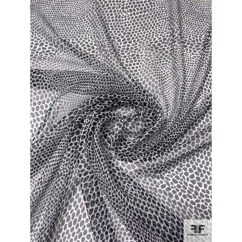 Alligator Skin Printed Silk Chiffon – Black / White Fabric by the Yard