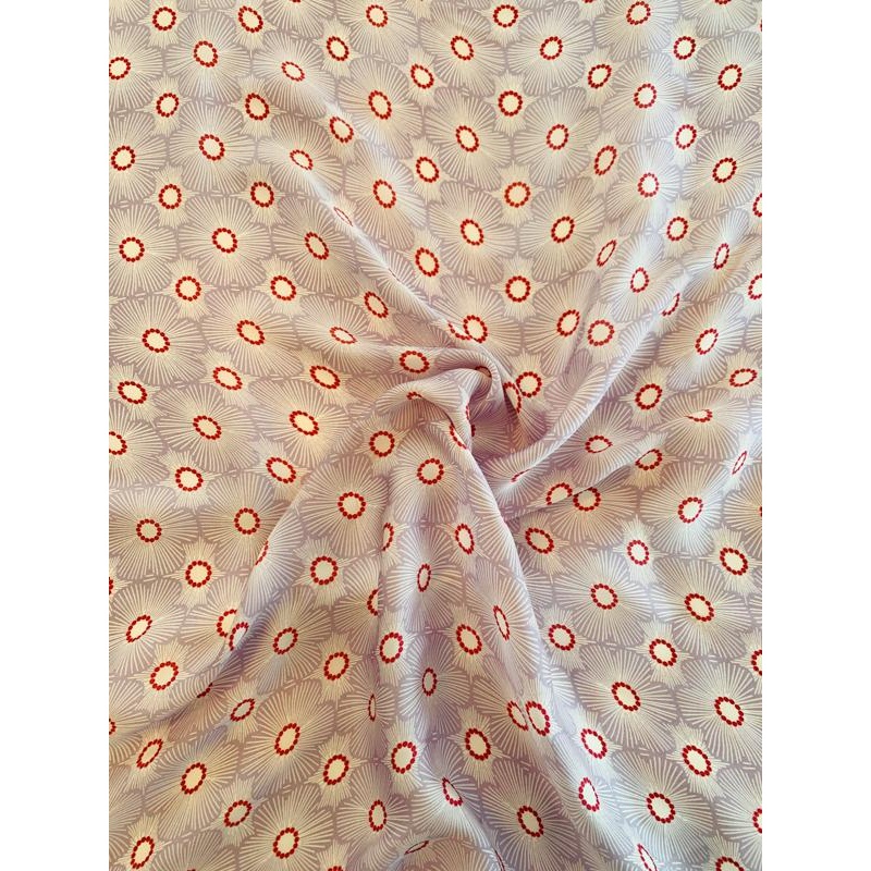 Art Deco Floral Printed Satin Chiffon – Lilac / Strawberry / White Fabric by the Yard