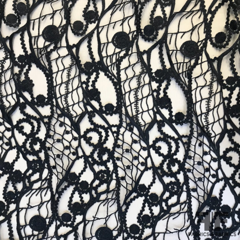 Border Pattern Abstract Guipure Lace – Navy Blue Fabric by the Yard