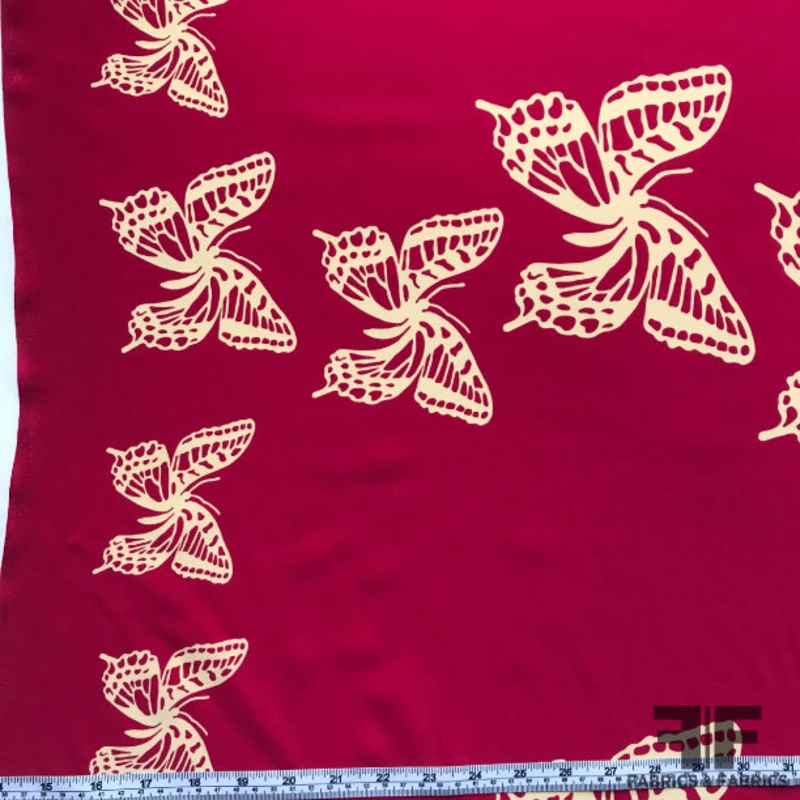 Butterfly Printed Silk Crepe de Chine – Pink / Cream Fabric by the Yard