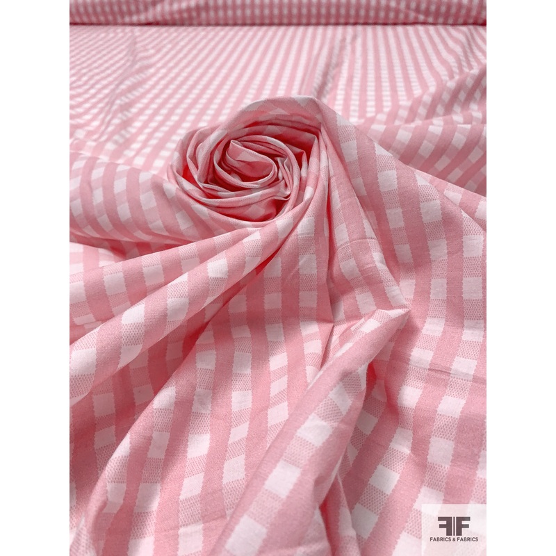 French Gingham Check Printed Cotton Lawn – Bubblegum Pink / Off-White Fabric by the Yard
