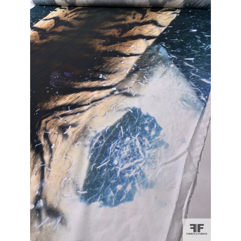 Italian Illuminated Animal Pattern Printed Fine Cotton Shirting – Black / Tan / Ice Off-White / Purple Fabric by the Yard