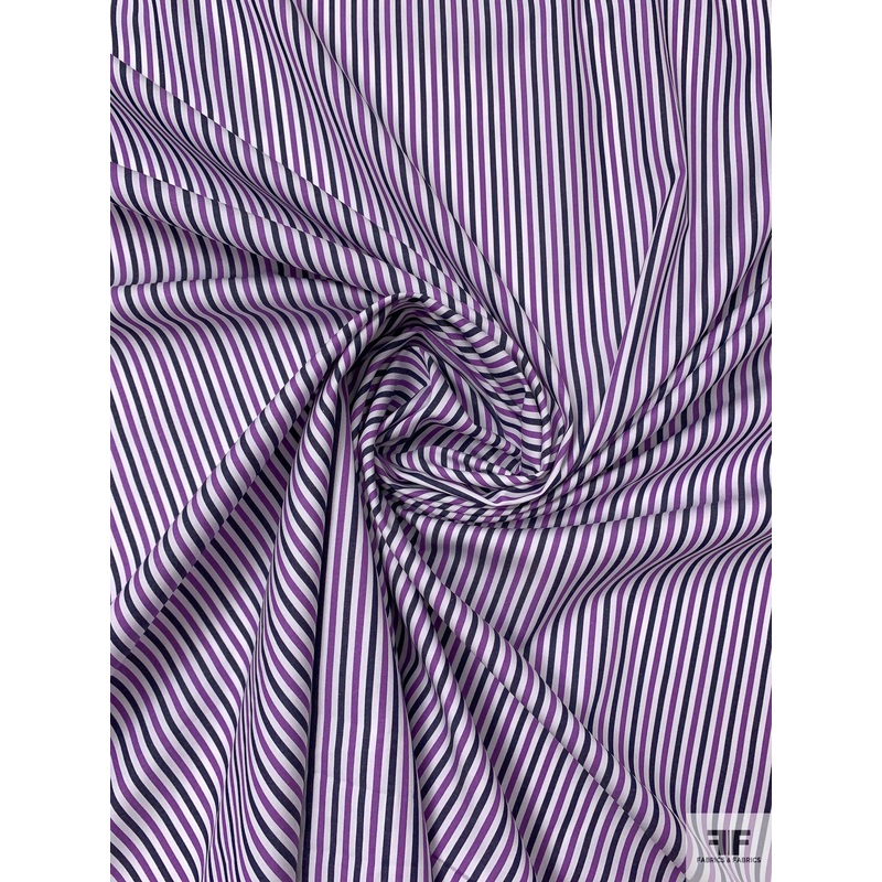 Italian Striped Yarn-Dyed Fine Cotton Shirting – Medium Orchid / Navy / White Fabric by the Yard