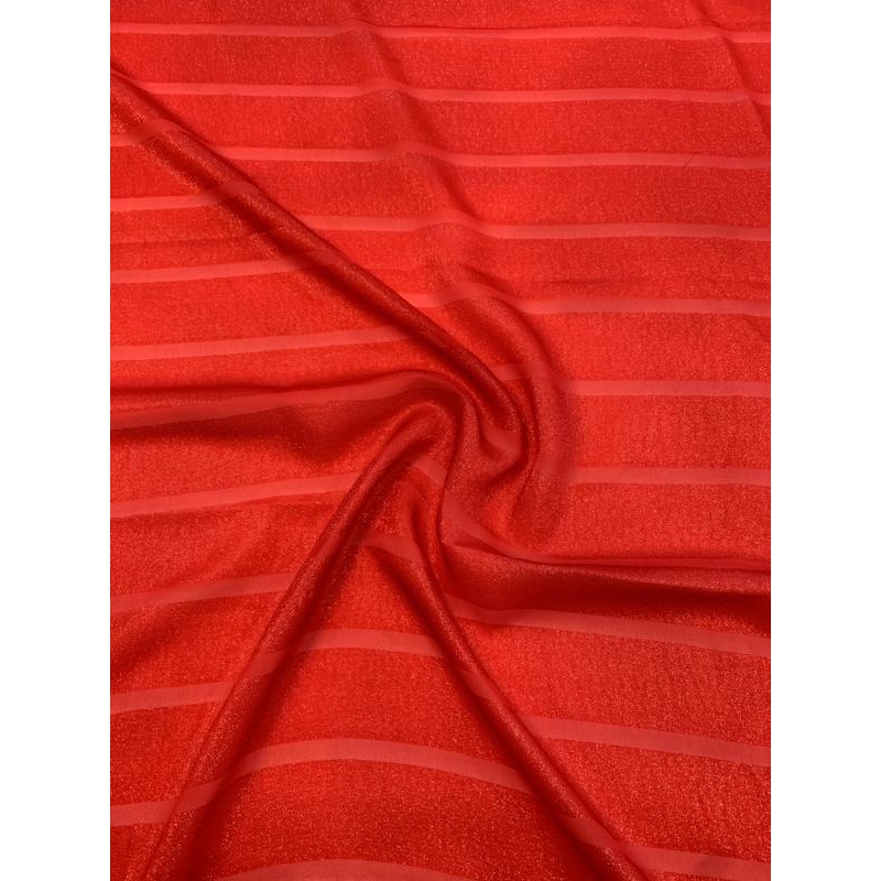 J Mendel Italian Striped Silk and Lurex Chiffon – Fire Red Fabric by the Yard