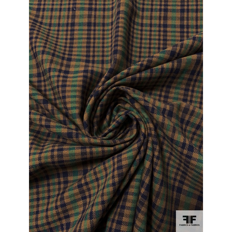 Lela Rose Plaid Yarn-Dyed Cotton – Ochre-Khaki / Navy / Green Fabric by the Yard
