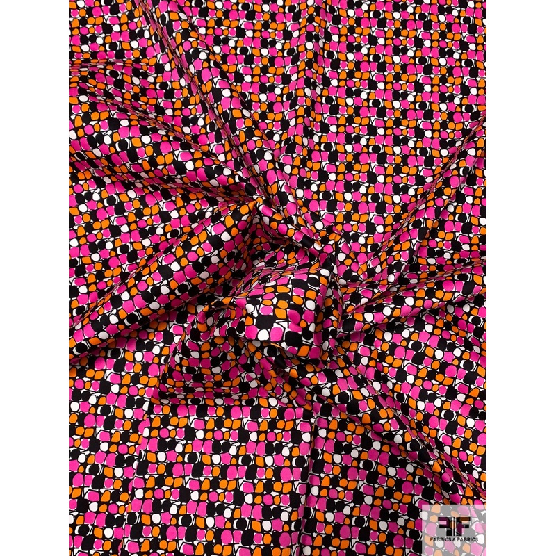 Pebble-Look Printed Stretch Cotton Sateen – Hot Pink / Orange / Black / Black Fabric by the Yard