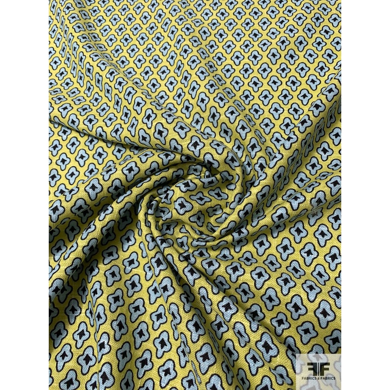 Playful Art Deco Linen – Lime / Sky Blue / Black Fabric by the Yard