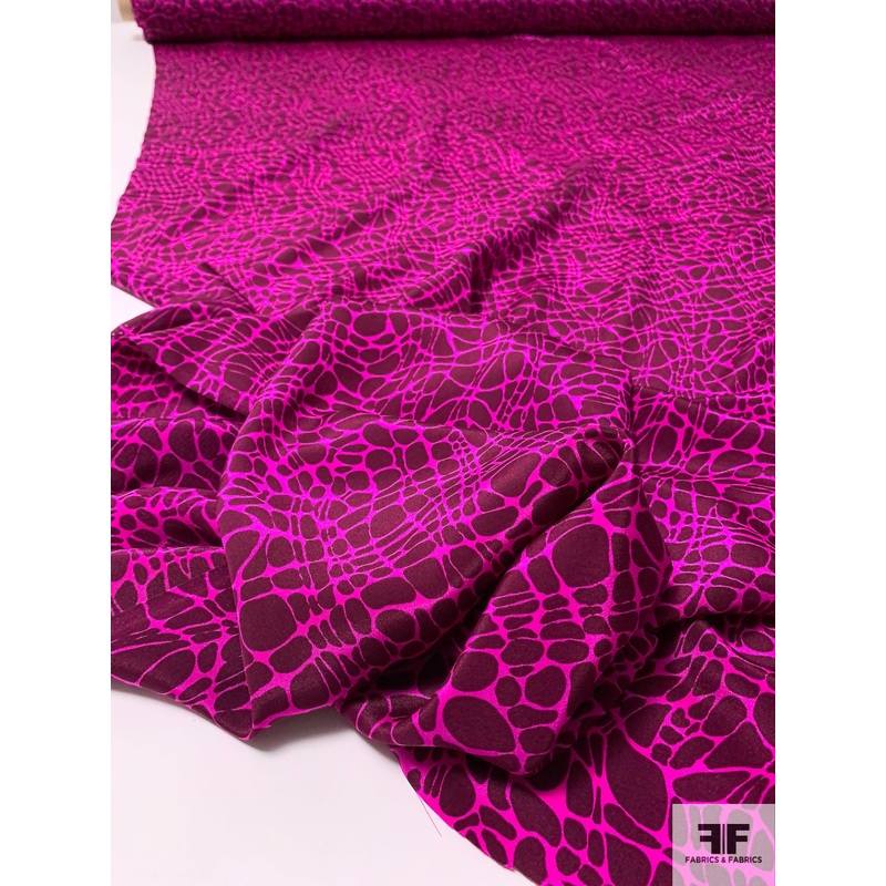 Reptile Printed Silk Crepe de Chine – Magenta / Boysenberry Fabric by the Yard