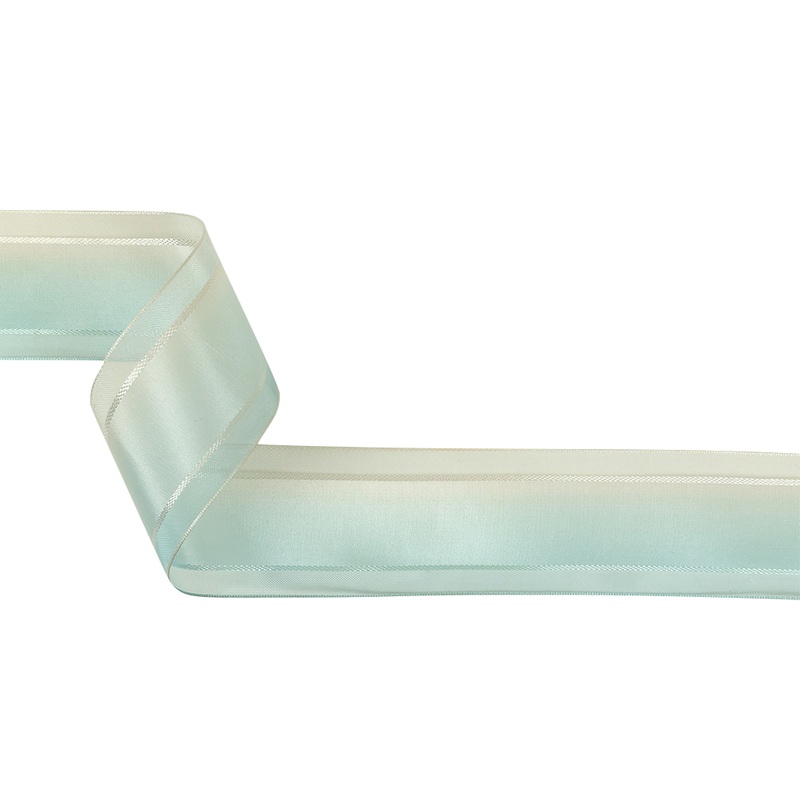 Sky Blue and Star White Ombre Woven Ribbon with Sheer Organza Borders – 1.5″