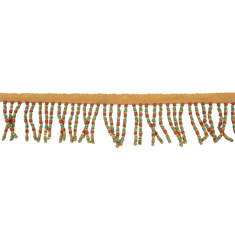 Vintage Tan and Multicolor Wood Beaded Fringe Trim – 2.25″