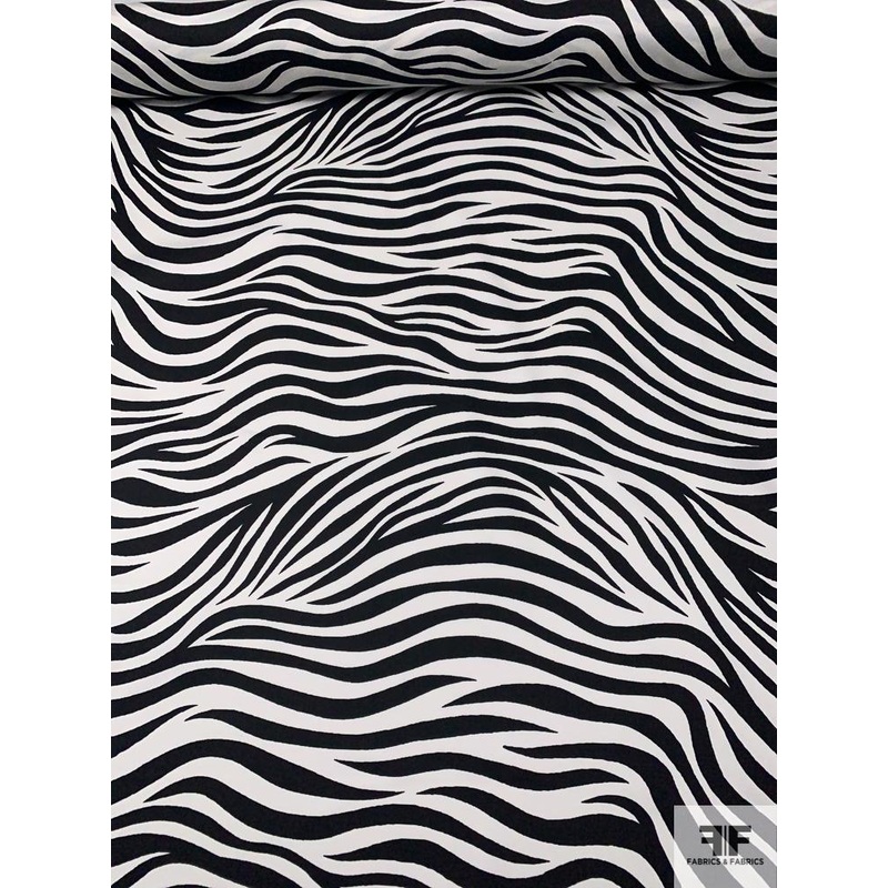 Zebra Printed Stretch Cotton Sateen – Black / White Fabric by the Yard