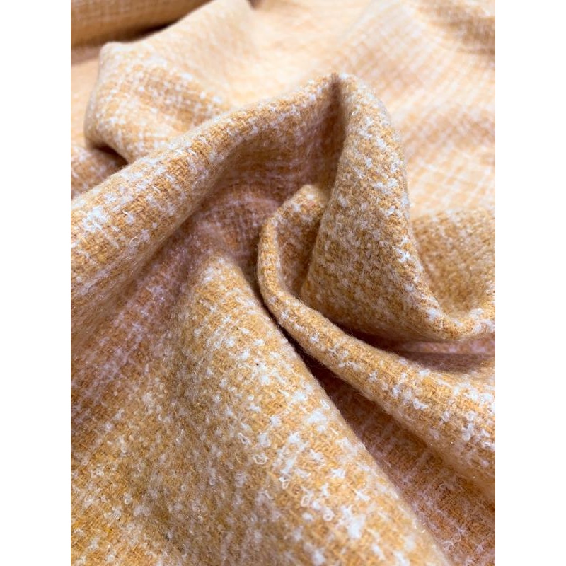 Condensed Plaid Double-Sided Jacket Weight Suiting – Clarified Orange / Off-White Fabric by the Yard