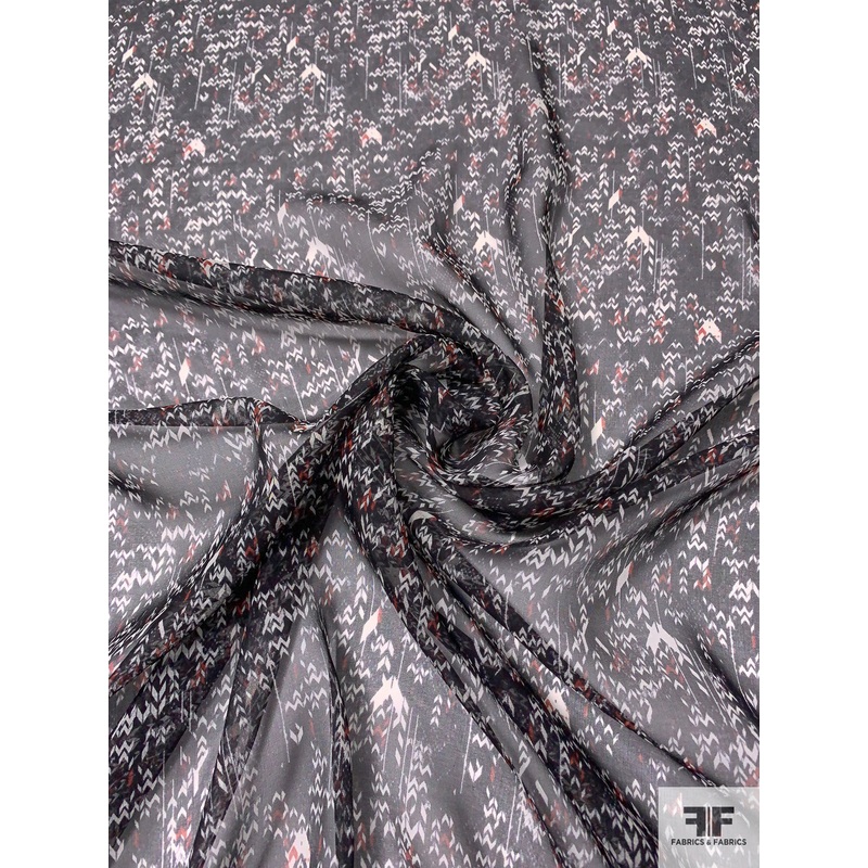 Multisize Arrows Printed  Silk Chiffon – Black / Off-White / Red Fabric by the Yard