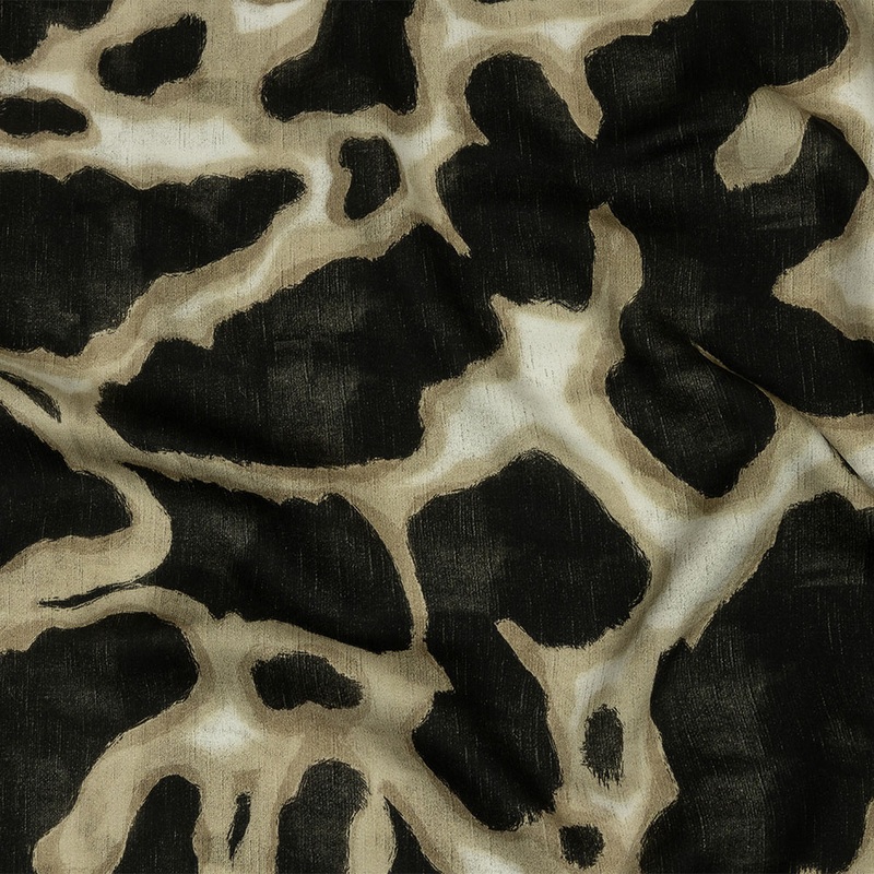 Rayon Challis – Black and Beige Abstract Spots – Fragments of Memory Print – Mood Exclusive Rockland Collection