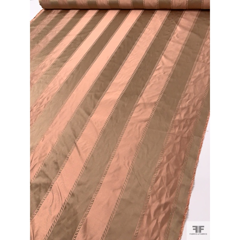 Reversible Striped Jacquard Silk Satin – Rose Gold / Dark Tan Fabric by the Yard