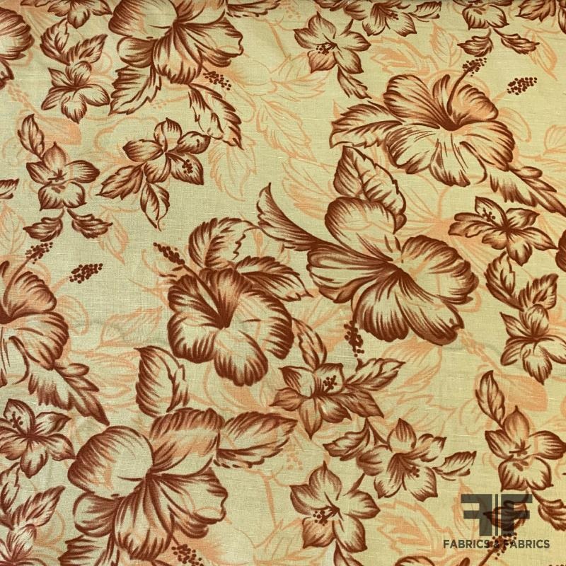 Tropical Floral Linen – Beige/Red/Orange Fabric by the Yard