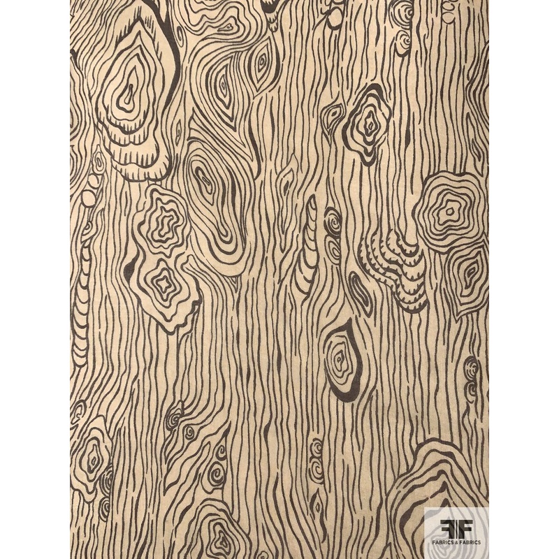Wood Grain Printed Silk Chiffon – Tan / Brown Fabric by the Yard