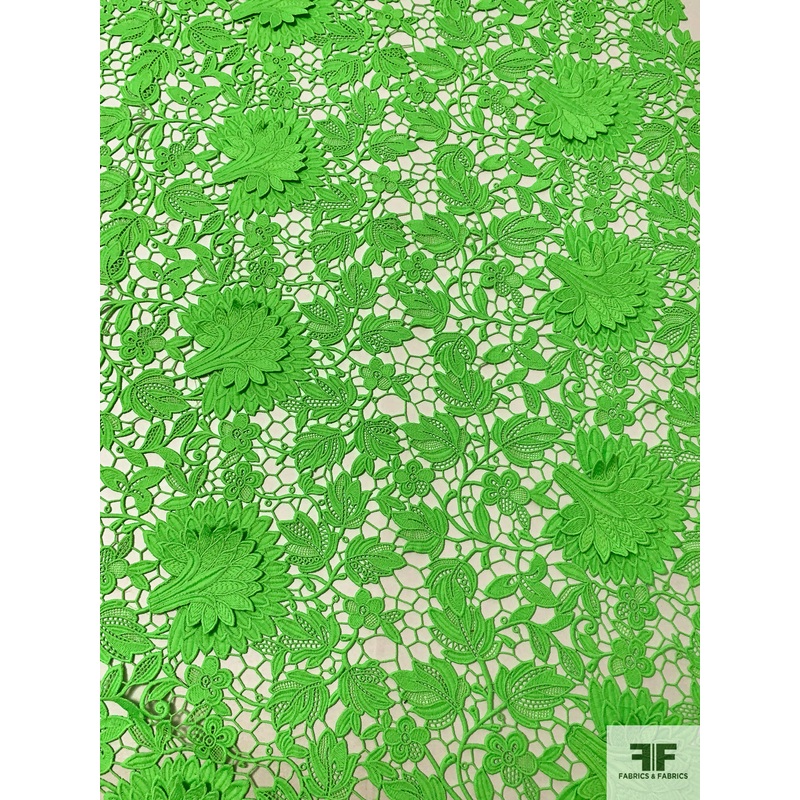 3D Floral Guipure Lace – Neon Green Fabric by the Yard