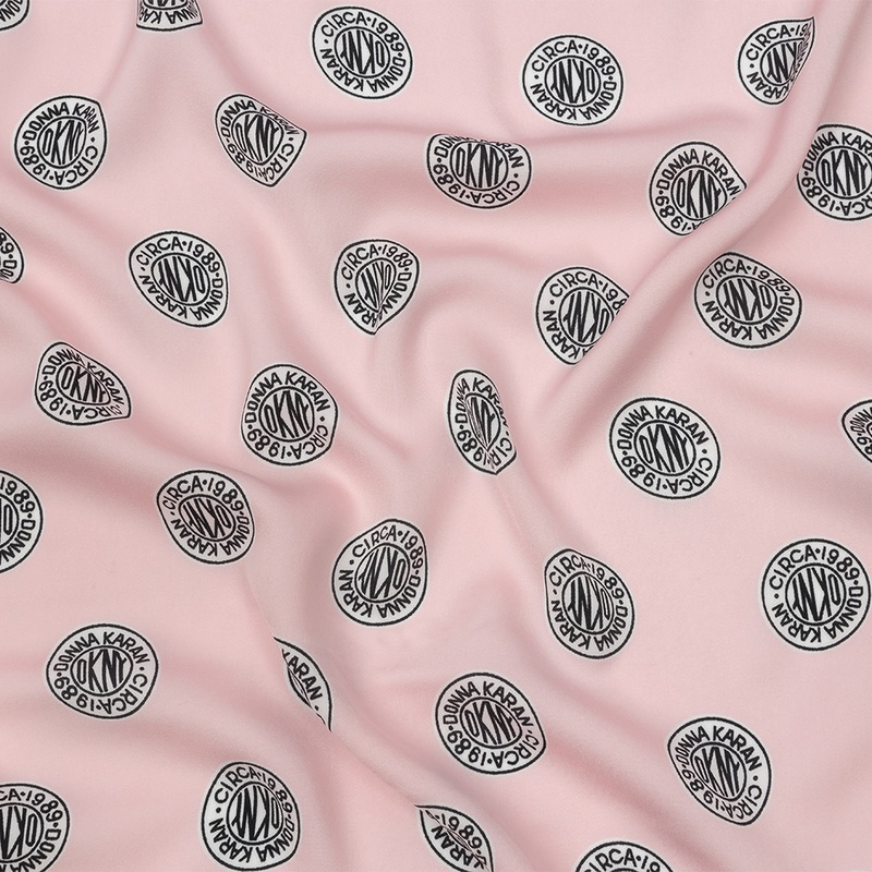 Donna Karan Pink, Black and White Logo Tokens Crepe de Chine