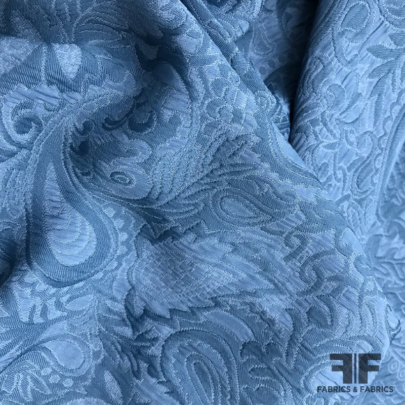 Italian Paisley Rayon Crepe Jacquard – Blue Fabric by the Yard