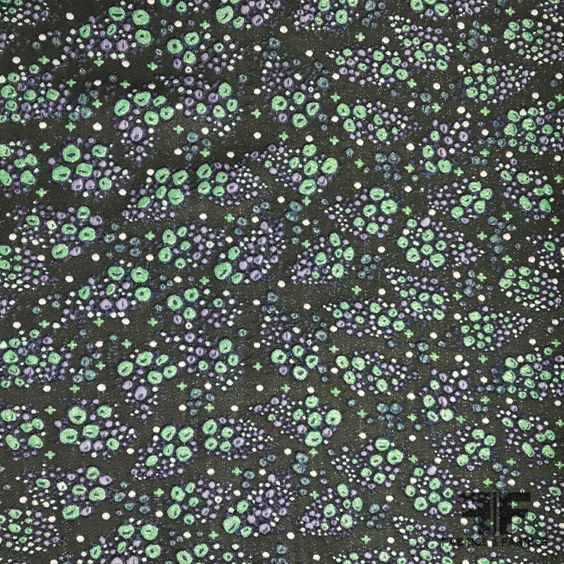 Italian Polka Dot Clusters Brocade – Green/Purple/Black Fabric by the Yard