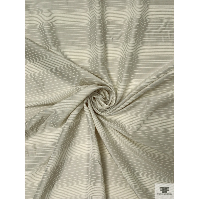 Italian Silk Crepe de Chine with Slubbed Stripes – Taupe / Beige Fabric by the Yard