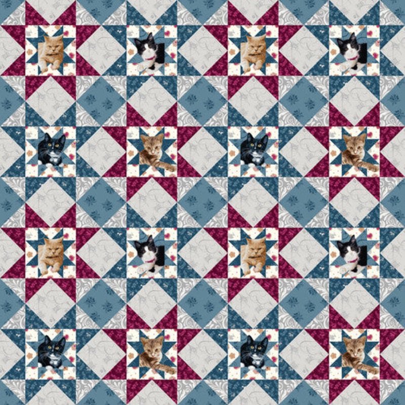 Quilted Kitties Blue
