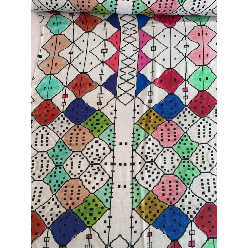 Super Cool Novelty ‘Dirty-Look’ Printed Viscose Jacquard – Light Grey / Multicolor Fabric by the Yard