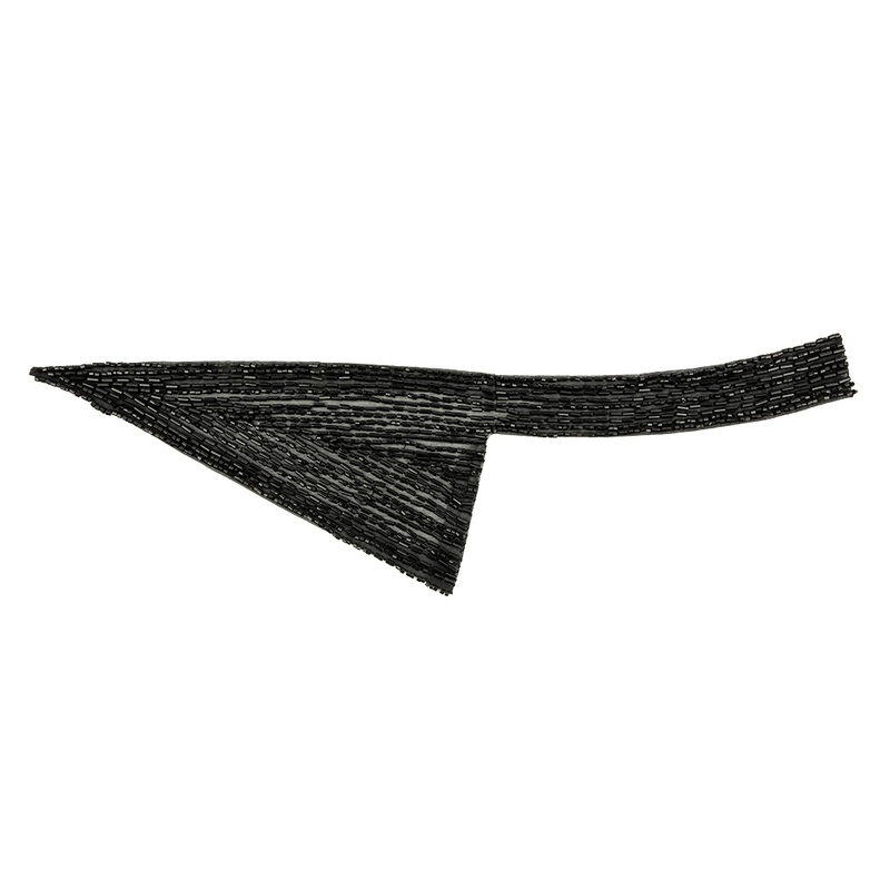Vintage Black Geometric Glass Beaded Right Lapel Applique – 13″ x 3.625″
