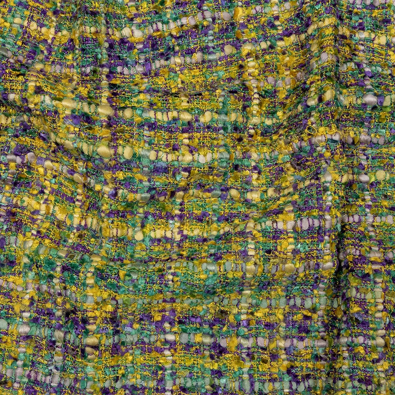 Viscose and Acrylic Chenille Tweed – Yellow, Dried Moss and Purple – Newcastle Collection