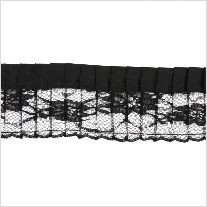 2.5″ Black Pleaded Lace with Satin Edge