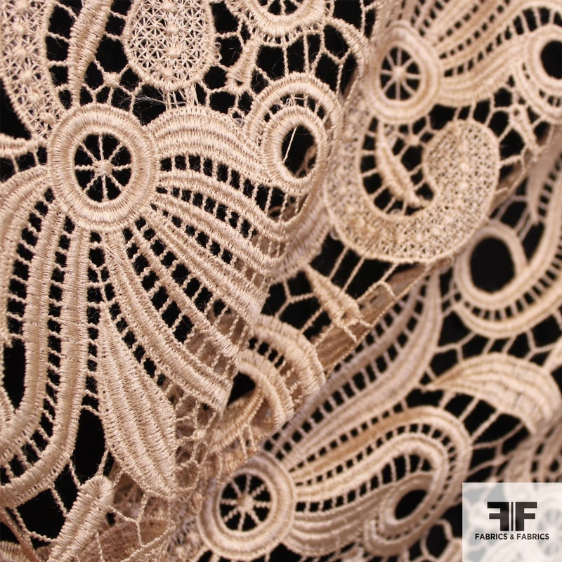 Abstract Floral Guipure Lace – Beige Fabric by the Yard