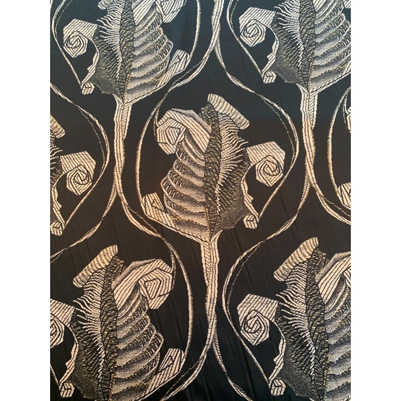 Abstract Printed Silk Charmeuse – Black / Beige Fabric by the Yard