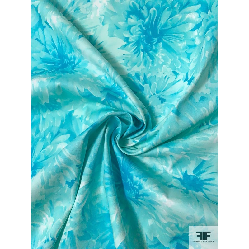 Ethereal Floral Printed Stretch Cotton Twill – Turquoise / Off-White Fabric by the Yard