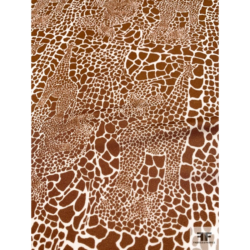 Hidden Giraffes Printed Silk Jersey Knit – Caramel Brown / White Fabric by the Yard