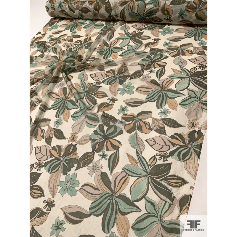 Luscious Floral Printed Silk Chiffon – Seafoam / Stone / Nude / Dusty Light Pink Fabric by the Yard