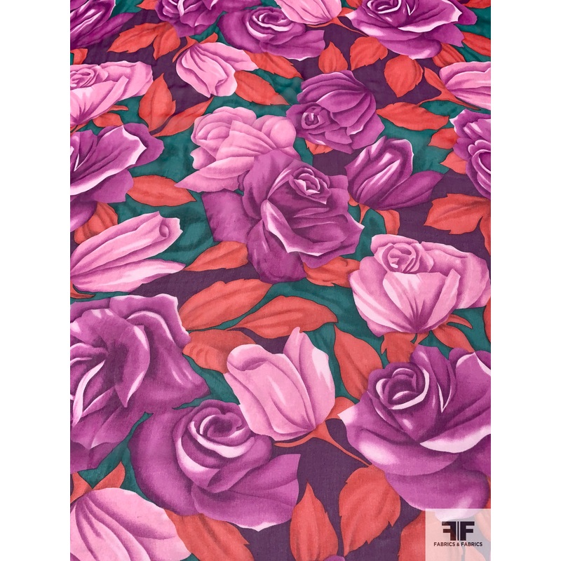 Vivid Floral Printed Silk Chiffon – Magenta / Pink / Teal  / Purple / Hot Coral Fabric by the Yard