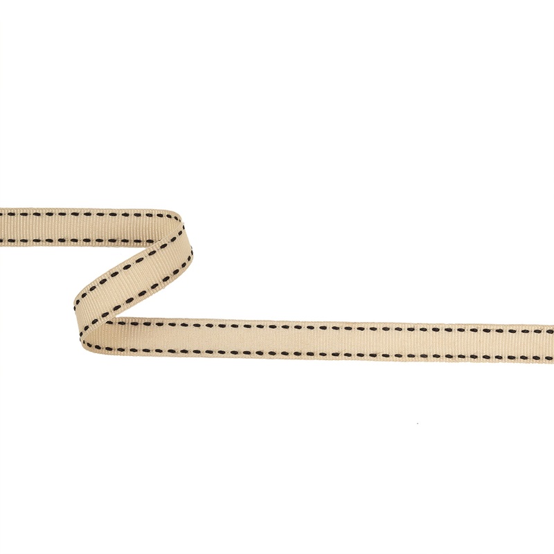 Beige Grosgrain Ribbon with Two Row Delicioso Stitching Detail – 0.5625″