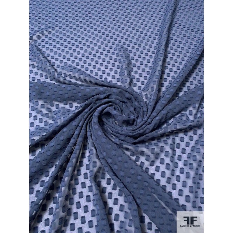 Geometric Clip Polyester Chiffon – Smokey Blue Fabric by the Yard