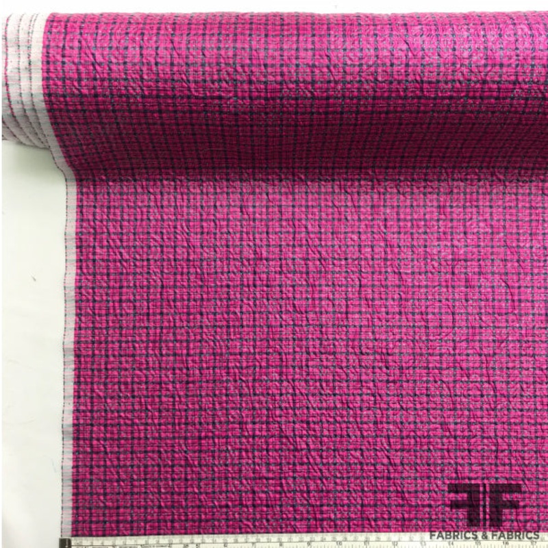 Gingham Plaid Textured Novelty – Pink/Black Fabric by the Yard