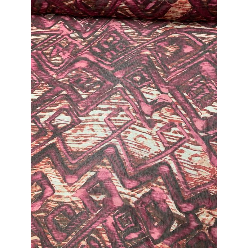 Ikat Printed Crinkled Silk Chiffon – Burgundy / Mauve Fabric by the Yard