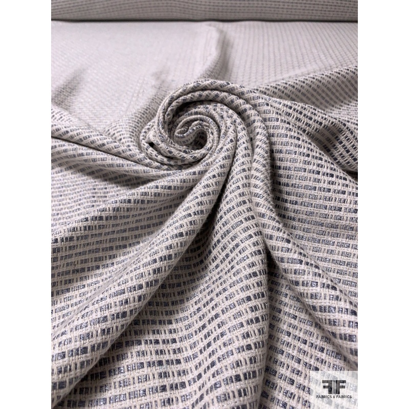 Italian Basketweave Spring Tweed Suiting – Grey / Off-White / Ivory Fabric by the Yard