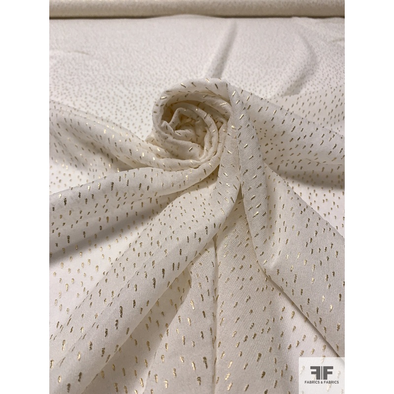 Italian Textured Foil Spots Printed Viscose Chiffon-Georgette – Gold / Light Ivory Fabric by the Yard