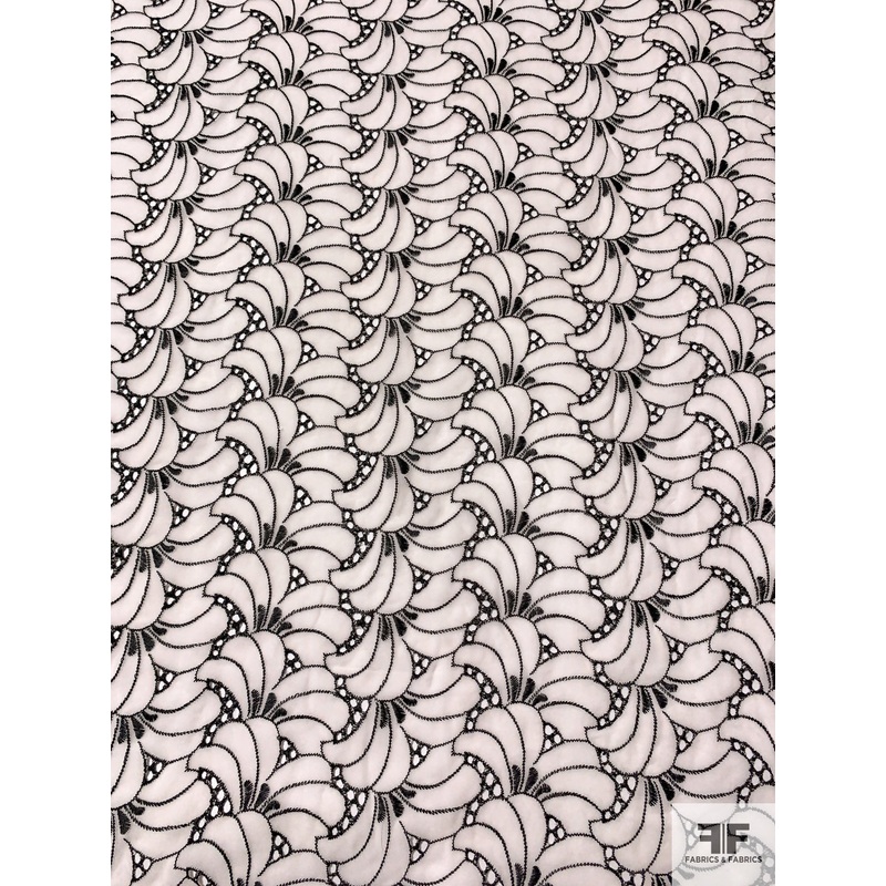 Leaf Embroidered Eyelet Silk Chiffon – Black / White Fabric by the Yard