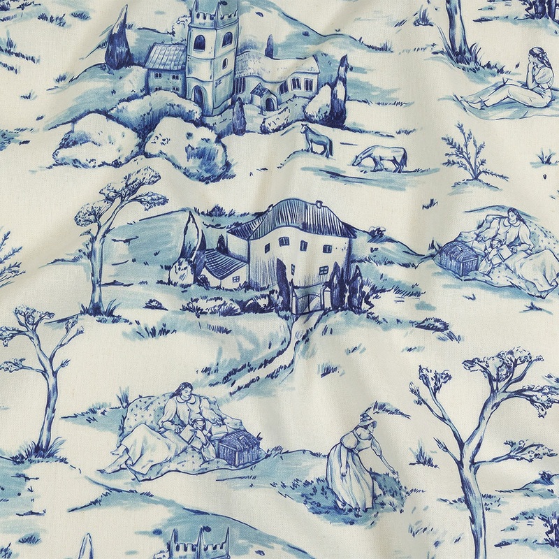 Linen and Rayon Woven – Blue and White Toile – Blue Period Print – Mood Exclusive Indigo Collection